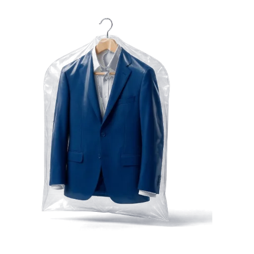 Suit on a hanger in a garment cover icon