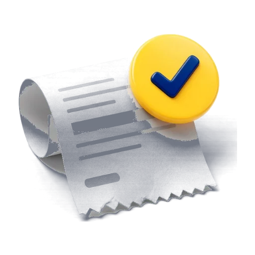 Receipt with a check badge icon